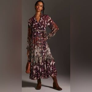 NEW Anthropologie Long Sleeve Wrap Midi Dress